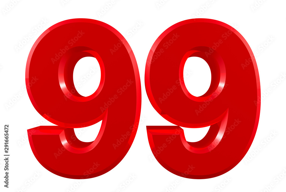 Red numbers 99 on white background illustration 3D rendering Red numbers 99 on white background illustration 3D rendering