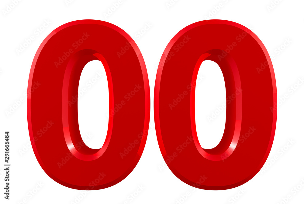 Red numbers 00 on white background illustration 3D rendering