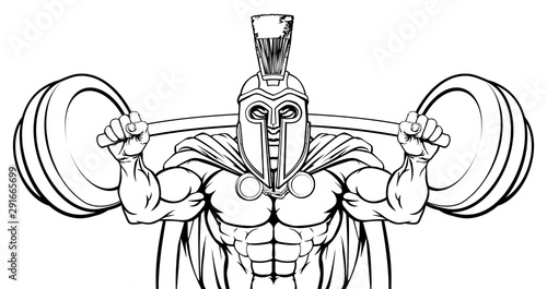 A Spartan or Trojan gladiator warrior weight lifting or body building sports mascot