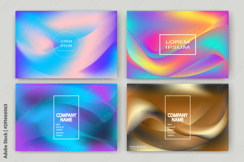 Fluid shapes. Wavy liquid background. Bright neon abstract backdrop concept. Trendy gradient waves design set template vector Poster Layout Magazine Flyer Banner Brochure Cover