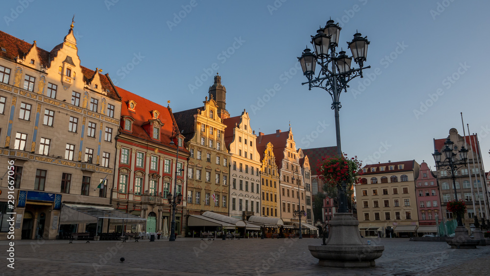 Market square in old town of Wroclaw with Town Hall, Poland 