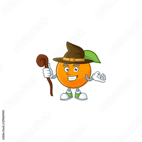 Witch fresh orange with cartoon mascot shape