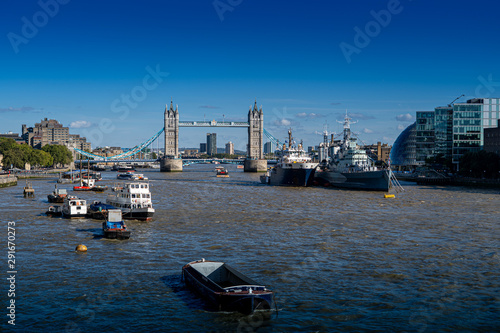 London River Thames showing Belfast and Tower Bridge © Pluto119