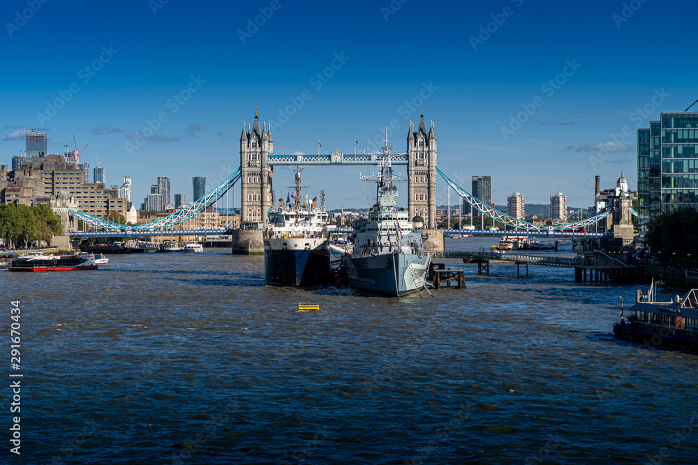 London River Thames showing Belfast and Tower Bridge