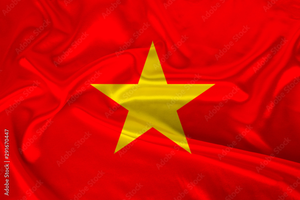 photo of the national flag of Vietnam on a luxurious texture of satin, silk with waves, folds and highlights, close-up, copy space, concept of state economy and politics, illustration photo of the national flag of Vietnam on a luxurious texture of satin, silk with waves, folds and highlights, close-up, copy space, concept of state economy and politics, illustration