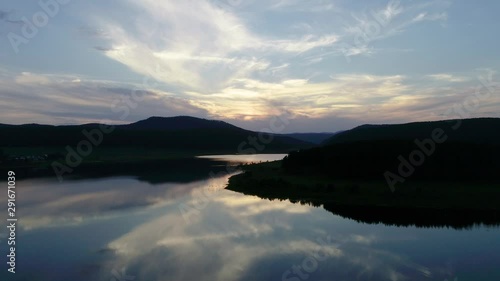 Wallpaper Mural Aerial view of a mountain lake of the islands force after sunset. Reflection of the sky in the water Torontodigital.ca