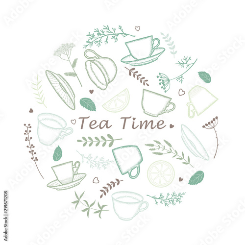 Tea time. Invitation card. ...