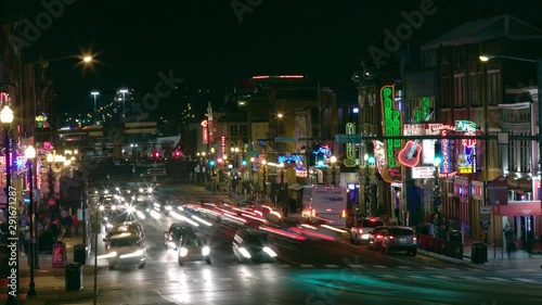 Timelapse of Broadway Honky Tonks in Nashville at night photo