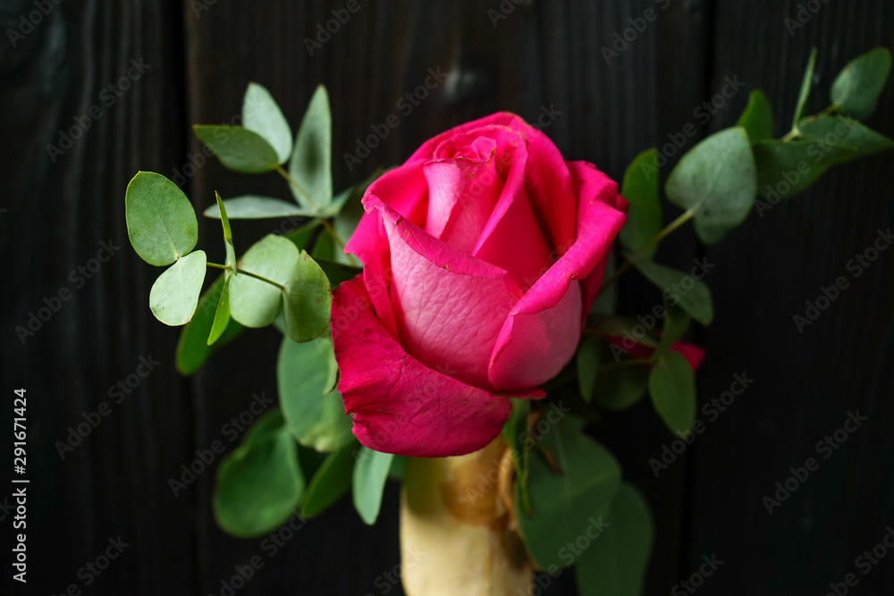 rose with eucalyptus in a mullet on a black background mockup rose with eucalyptus in a mullet on a black background mockup