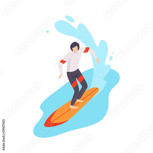 Vector illustration of surfer riding the wave.