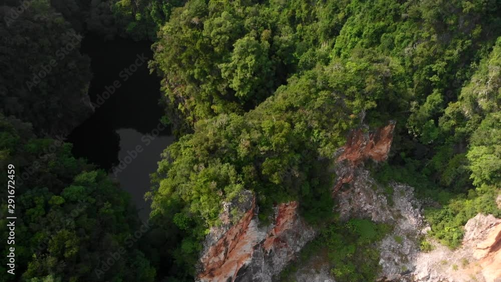 An overhead aerial view of a limestone hill. An overhead aerial view of a limestone hill.