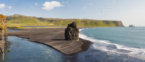 Prominent Sea Stack Kirkjufjara beach, Iceland