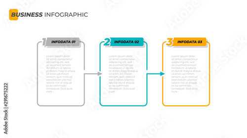 Business infographic design label with number options. Vector timeline process with 3 steps, arrows. Can be used for workflow layout, diagram, graph, presentation.