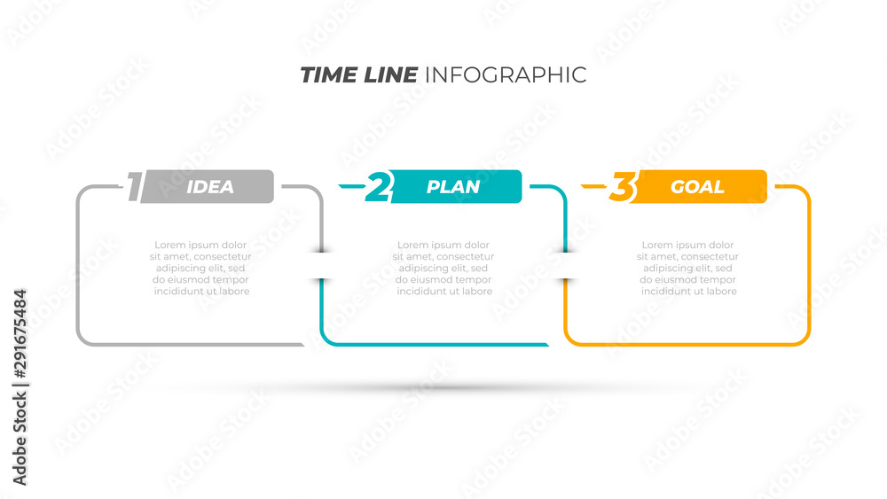 Business process. Timeline design label with rectangle thin line concept and 3 options, steps. Vector template. 