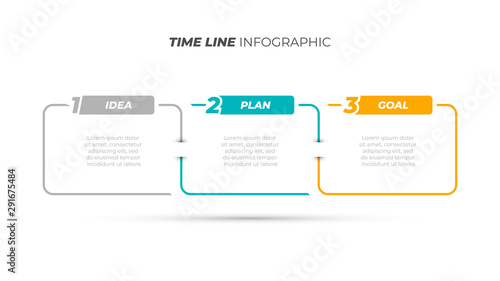 Business process. Timeline design label with rectangle thin line concept and 3 options, steps. Vector template. 