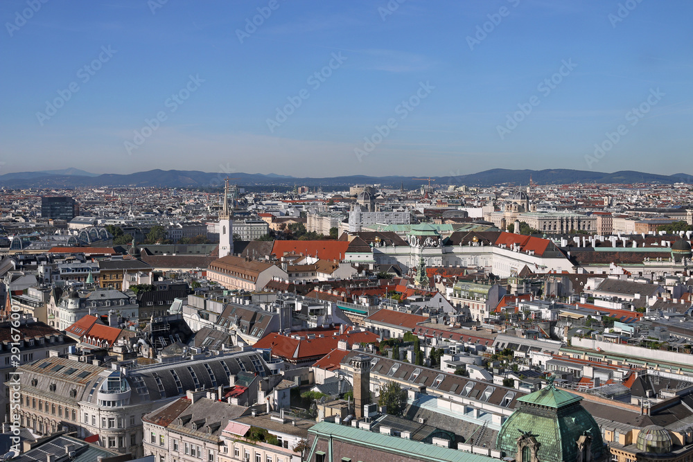  old and modern buildings and churches towers Vienna cityscape