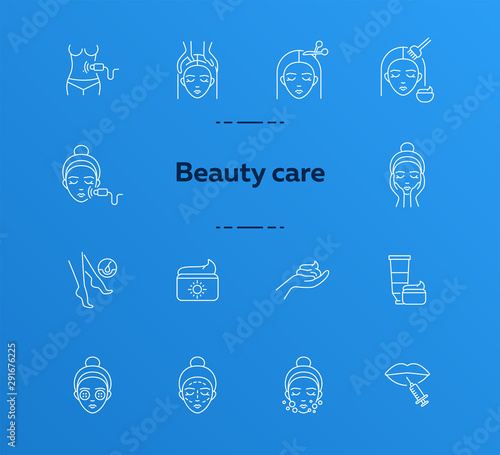 Beauty care line icon set