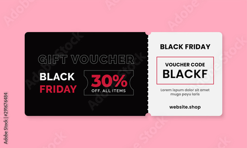 Black friday gift voucher card with coupon code text template design background promotion photo