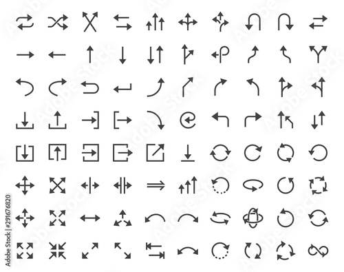 Arrows Minimal Line Icon. Vector Illustration Flat style. Included Icons as Traffic Direction, Rotate, Refresh, Download, Expand, Random Button, Redo