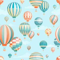Fotobehang Luchtballon Air balloons in sky vector seamless pattern  © Good Studio