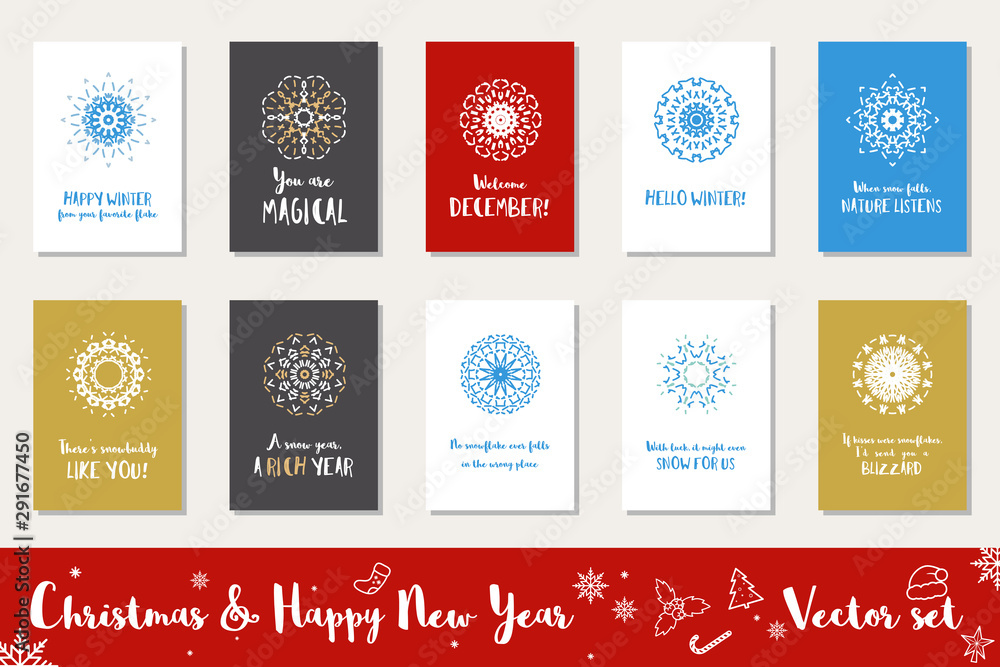 Christmas and Happy New Year vector set