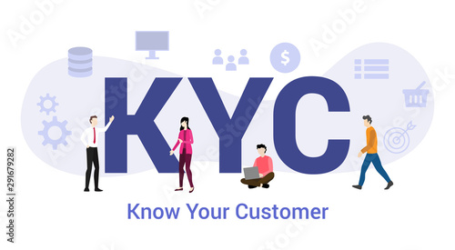 kyc know your customer concept with big word or text and team people with modern flat style - vector photo