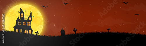 halloween castle in front of full moon
