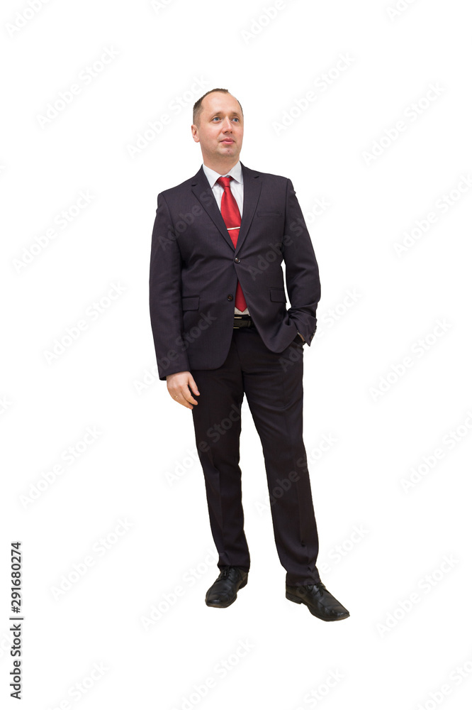 Full length portrait of a young businessman standing with his hands in the pockets. Isolated on white. Clipping path inside Full length portrait of a young businessman standing with his hands in the pockets. Isolated on white. Clipping path inside