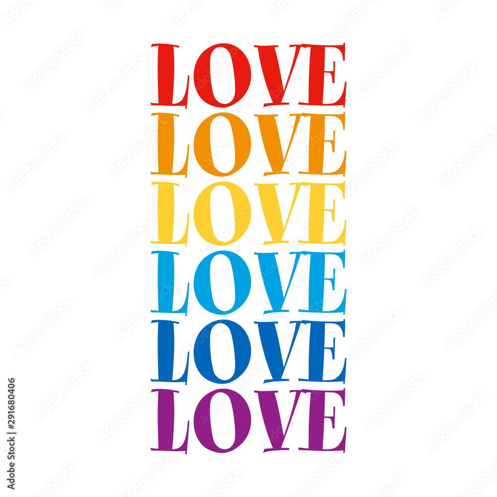 Love in rainbow color - LGBT pride slogan against homosexual discrimination. Modern calligraphy with rainbow colored characters. Good for scrap booking, posters, textiles, gifts, pride sets. Love in rainbow color - LGBT pride slogan against homosexual discrimination. Modern calligraphy with rainbow colored characters. Good for scrap booking, posters, textiles, gifts, pride sets.