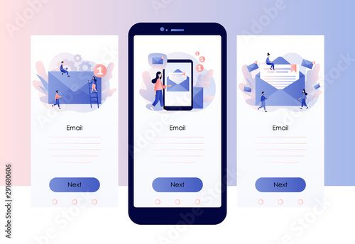 Email and messaging, Email service, Email marketing. Screen template for mobile smart phone. Modern flat cartoon style. Vector illustration