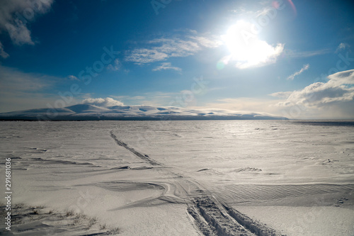 snow path over frozen Umbozero lake