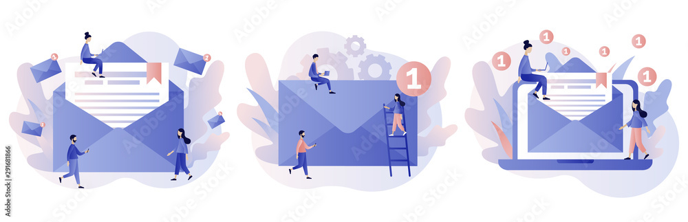Email and messaging, Email service, Email marketing. Modern flat cartoon style. Vector illustration Email and messaging, Email service, Email marketing. Modern flat cartoon style. Vector illustration