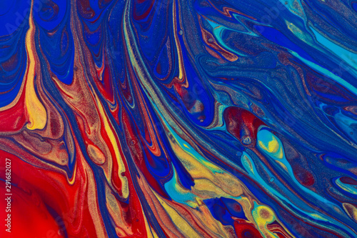 Red-yellow-blue abstract multicolor liquid background, painting, paint splash, colorful paint