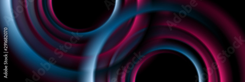 Smooth blurred blue and purple circles. Abstract tech futuristic elegant background. Vector banner design