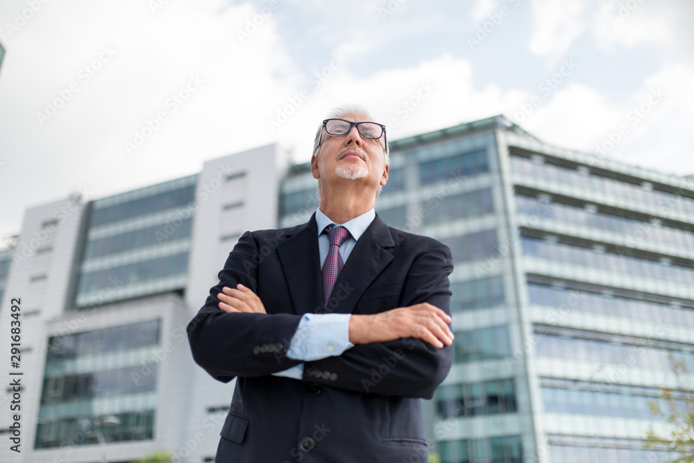 Executive businessman in front of his office Executive businessman in front of his office