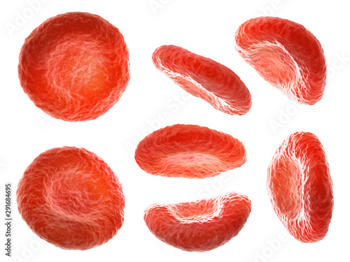 Blood cells in different positions isolated on a white background. 3d illustration