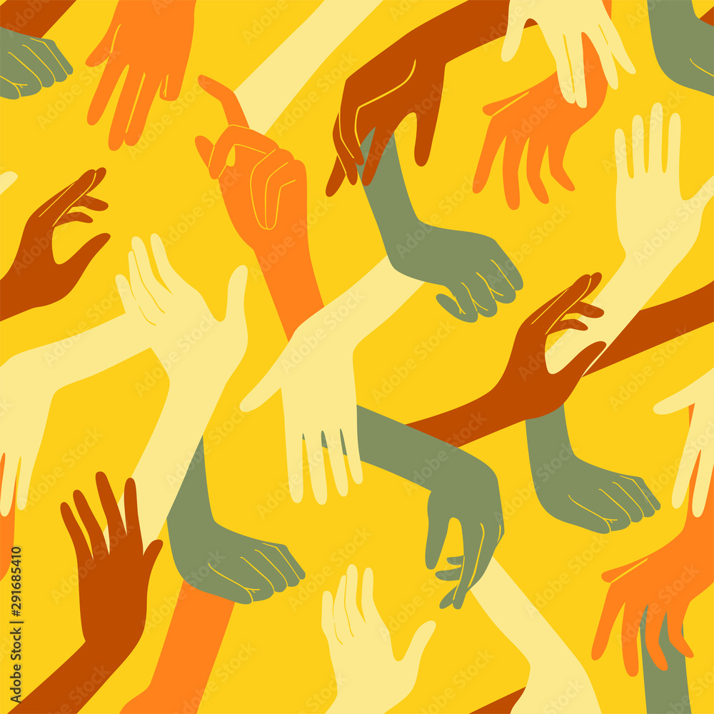 Fototapeta premium Seamless Pattern with Hands Signs. Hand Drawn Background for Yourn Design. 