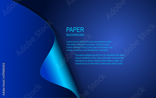 Abstract blue paper curled background. Realistic modern concept vector design template for use element frame cover, banner advertising, text message