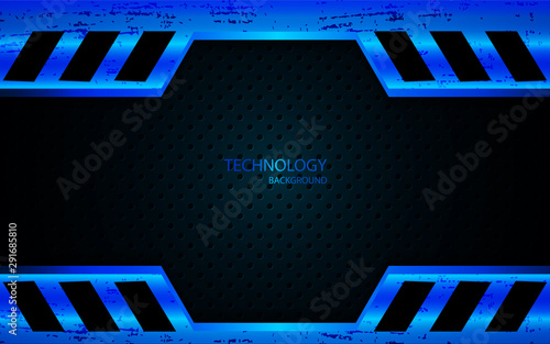 Abstract 3d metallic blue and black frame layout design tech innovation concept geometric background. Can use for wallpaper, poster, brochure, cover, banner, advertising, corporate