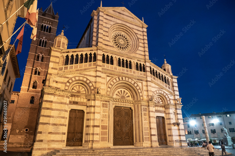Grosseto, the cathedral by night