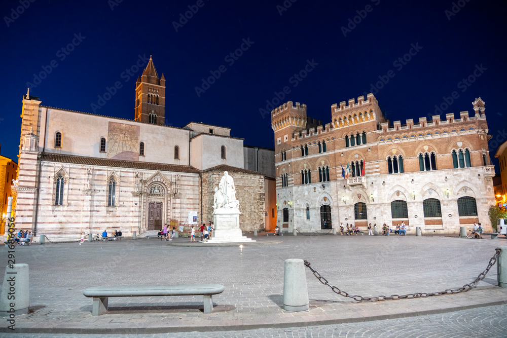 Grosseto, the cathedral square by night