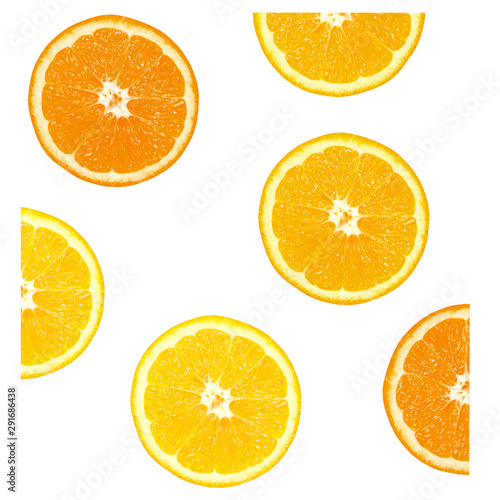 orange circles  slices and halves isolated on white. Background of half cut oranges.