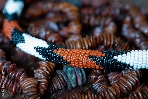A close-up shot of African beads higlights the stunning detail, beautiful patterns and rich earthy colours of the African continent