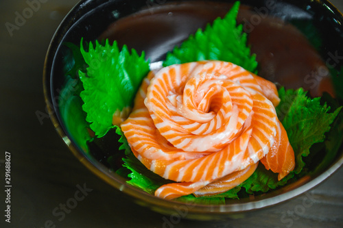 salmon slice Japanese cuisine ,fresh salmon sashimi in Japanese style