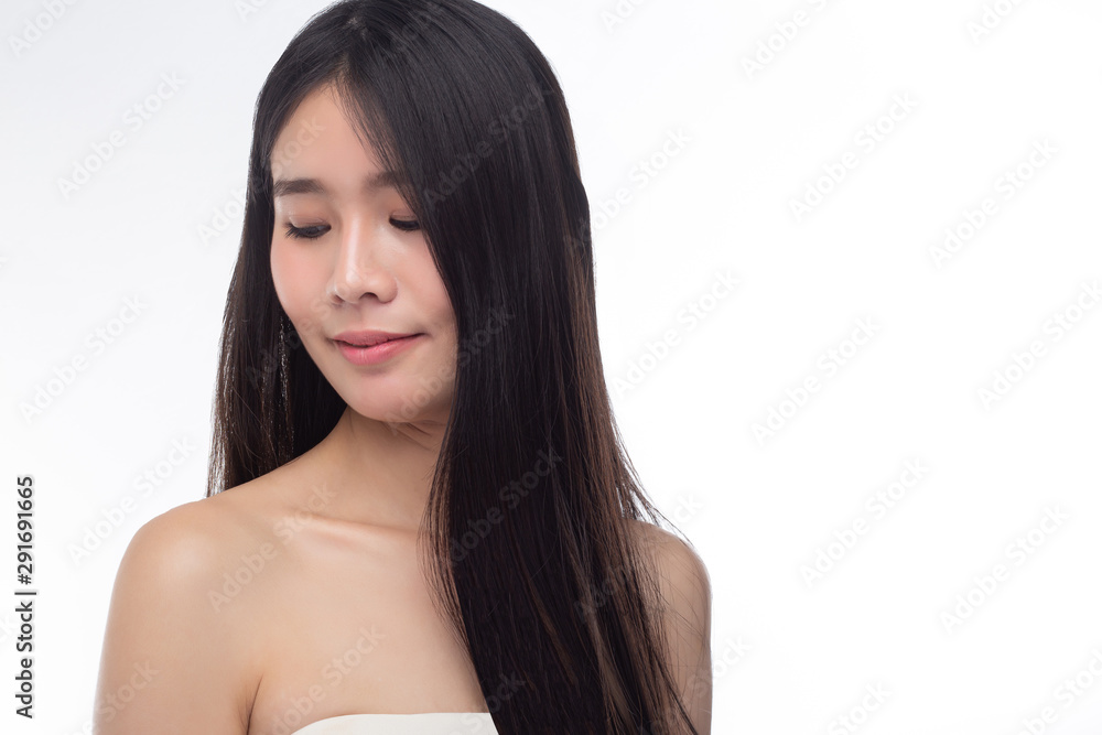 Women wearing white strapless dresses and looking to the right Women wearing white strapless dresses and looking to the right