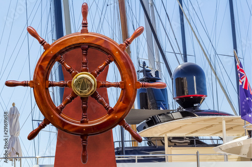 steering wheel of a ship