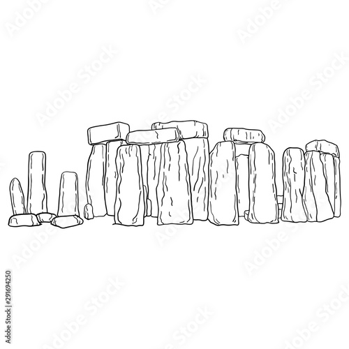 Stonehenge in the UK vector illustration sketch doodle hand drawn with black lines isolated on white background