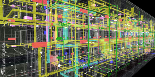 Fototapeta Naklejka Na Ścianę i Meble -  The BIM model of the utilities of transparent view