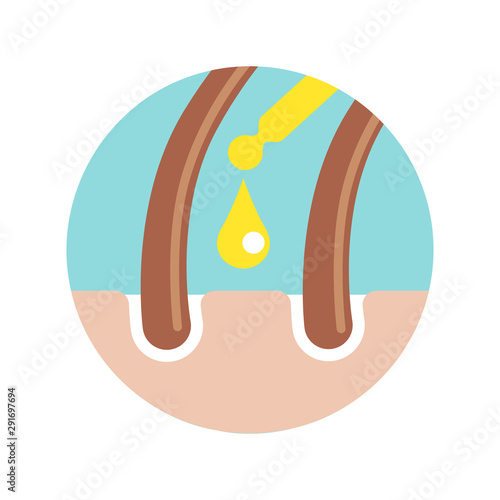 A drop of argan oil on the hair roots. Vector image on white background
