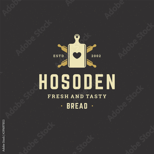 Bakery badge or label retro vector illustration rolling pins silhouettes for bakehouse.